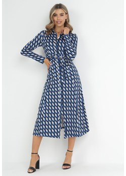 Niebieska Sukienka Koszulowa w Geometryczny Wzór Kelsam ze sklepu Born2be Odzież w kategorii Sukienki - zdjęcie 151079787