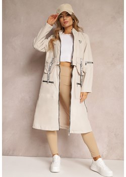 Beżowy Płaszcz z Regulowaną Długością i Ozdobnymi Wstawkami Nainika ze sklepu Renee odzież w kategorii Płaszcze damskie - zdjęcie 151079959