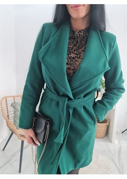 wiosenny płaszcz bergamo z pikowaną podszewką i dużymi klapami produkt włoski - ciemna zieleń ze sklepu STYLOWO w kategorii Płaszcze damskie - zdjęcie 151087115