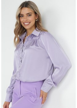 Fioletowa Koszula z Kołnierzem i Wstawkami z Koronki Thaffi ze sklepu Born2be Odzież w kategorii Koszule damskie - zdjęcie 151103618