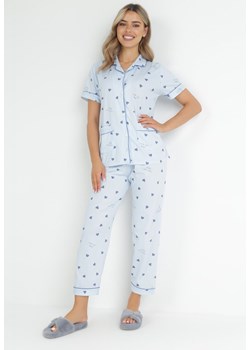 Niebieski 2-częściowy Komplet Piżamowy z Koszulą i Spodniami z Gumką w Pasie Apoda ze sklepu Born2be Odzież w kategorii Piżamy damskie - zdjęcie 151103747