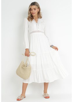 Biała Rozkloszowana Sukienka z Koronką Brightyn ze sklepu Born2be Odzież w kategorii Sukienki - zdjęcie 151104088