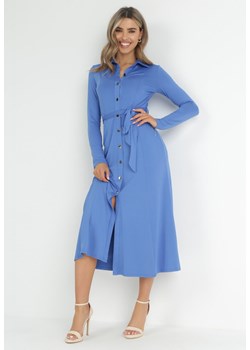 Niebieska Sukienka Maxi i Koszulowym Fasonie z Wiązaniem mZynlee ze sklepu Born2be Odzież w kategorii Sukienki - zdjęcie 151104267