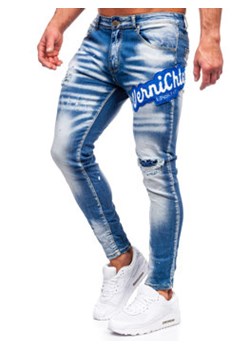 Granatowe spodnie jeansowe męskie slim fit Denley BC1068 ze sklepu Denley w kategorii Jeansy męskie - zdjęcie 151107469