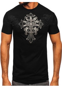 Czarny t-shirt męski z nadrukiem z cekinami Denley MT3037 ze sklepu Denley w kategorii T-shirty męskie - zdjęcie 151107475