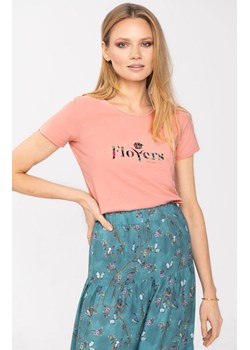 Bawełniany różówy t-shirt damski z napisem T-TESY, Kolor różowy, Rozmiar XS, Volcano ze sklepu Primodo w kategorii Bluzki damskie - zdjęcie 151114489