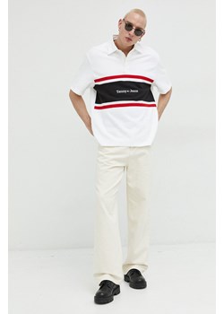 Tommy Jeans polo bawełniane kolor beżowy wzorzysty ze sklepu ANSWEAR.com w kategorii T-shirty męskie - zdjęcie 151340226