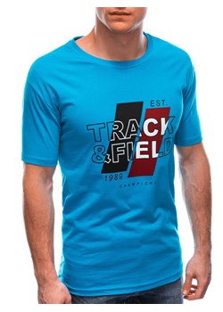 T-shirt męski z nadrukiem 1763S - błękitny ze sklepu Edoti w kategorii T-shirty męskie - zdjęcie 151808037