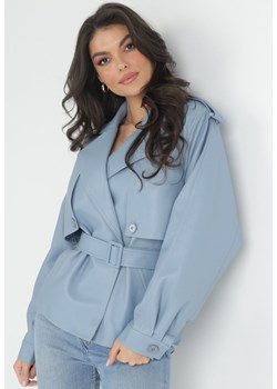 Niebieska Jednorzędowa Kurtka Oversize z Paskiem Aizlyn ze sklepu Born2be Odzież w kategorii Kurtki damskie - zdjęcie 151810415