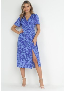 Niebieska Sukienka Midi z Guzikami i Cienkimi Gumkami w Pasie Olyna ze sklepu Born2be Odzież w kategorii Sukienki - zdjęcie 151810787