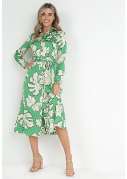 Zielona Koszulowa Sukienka na Guziki w Kwiaty Mivy ze sklepu Born2be Odzież w kategorii Sukienki - zdjęcie 151813595