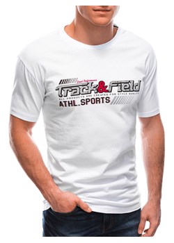 T-shirt męski z nadrukiem 1767S - biały ze sklepu Edoti w kategorii T-shirty męskie - zdjęcie 151815447