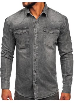 Grafitowa koszula męska jeansowa z długim rękawem Denley MC710G ze sklepu Denley w kategorii Koszule męskie - zdjęcie 151817486