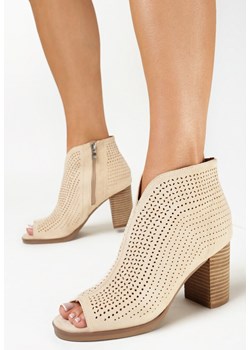 Beżowe Botki z Ażurową Cholewką Peep Toe Arriavinia ze sklepu born2be.pl w kategorii Botki - zdjęcie 152020468