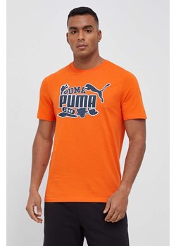 Puma t-shirt bawełniany kolor pomarańczowy z nadrukiem ze sklepu ANSWEAR.com w kategorii T-shirty męskie - zdjęcie 152020979