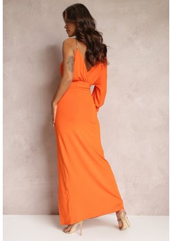 Pomarańczowa Asymetryczna Sukienka z Gumką w Pasie i Łańcuszkiem Przy Ramieniu Jisse ze sklepu Renee odzież w kategorii Sukienki - zdjęcie 152024368