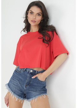 Czerwony Krótki T-shirt z Gładkiej Dzianiny Alinthea ze sklepu Born2be Odzież w kategorii Bluzki damskie - zdjęcie 152026667