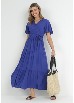 Granatowa Rozkloszowana Sukienka Maxi z Wiązanym Paskiem Japhelia ze sklepu Born2be Odzież w kategorii Sukienki - zdjęcie 152027018