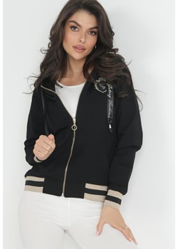 Czarna Bluza z Kapturem Haftowaną Naszywką i Błyszczącą Nitką Linah ze sklepu Born2be Odzież w kategorii Bluzy damskie - zdjęcie 152028757