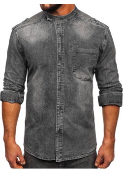Grafitowa koszula męska jeansowa z długim rękawem Denley MC713G ze sklepu Denley w kategorii Koszule męskie - zdjęcie 152031867