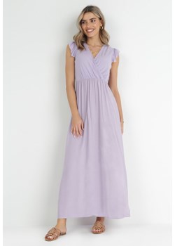 Fioletowa Sukienka Maxi z Gumką w Talii z Falbankami z Wiskozy Harria ze sklepu Born2be Odzież w kategorii Sukienki - zdjęcie 152207297
