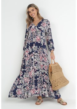 Granatowa Rozkloszowana Sukienka Oversize w Kwiaty Kylia ze sklepu Born2be Odzież w kategorii Sukienki - zdjęcie 152207347
