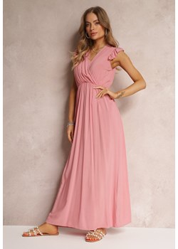 Różowa Wiskozowa Sukienka z Gumką w Pasie i Kopertowym Dekoltem Hyasine ze sklepu Renee odzież w kategorii Sukienki - zdjęcie 152207566