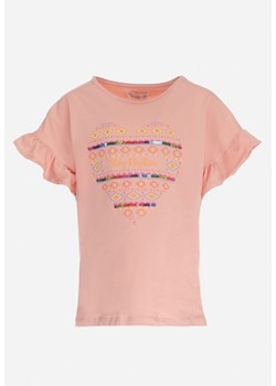 Różowa Koszulka Bawełniana z Nadrukiem i Krótkim Rękawem Sanda ze sklepu Born2be Odzież w kategorii Bluzki dziewczęce - zdjęcie 152228256