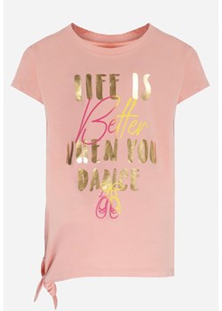 Różowa Bawełniana Koszulka z Nadrukiem i Krótkim Rękawem Graysa ze sklepu Born2be Odzież w kategorii Bluzki dziewczęce - zdjęcie 152228259