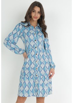Niebieska Koszulowa Sukienka w Retro Wzór Alelena ze sklepu Born2be Odzież w kategorii Sukienki - zdjęcie 152281956