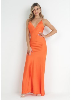 Pomarańczowa Satynowa Sukienka na Ramiączkach Tereda ze sklepu Born2be Odzież w kategorii Sukienki - zdjęcie 152282016