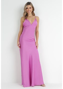 Fioletowa Satynowa Sukienka na Ramiączkach Tereda ze sklepu Born2be Odzież w kategorii Sukienki - zdjęcie 152282026