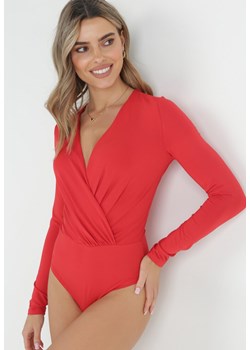 Czerwone Body Kopertowe z Długim Rękawem Camilene ze sklepu Born2be Odzież w kategorii Bluzki damskie - zdjęcie 152282035