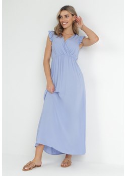 Niebieska Sukienka Maxi z Gumką w Talii z Falbankami z Wiskozy Harria ze sklepu Born2be Odzież w kategorii Sukienki - zdjęcie 152282258