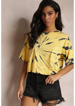 Żółty Krótki T-shirt z Printem Tie-Dye Lanay ze sklepu Renee odzież w kategorii Bluzki damskie - zdjęcie 152282389