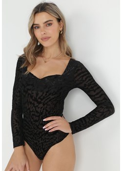 Czarne Przezroczyste Body z Welurowym Wzorem Larru ze sklepu Born2be Odzież w kategorii Bluzki damskie - zdjęcie 152320895