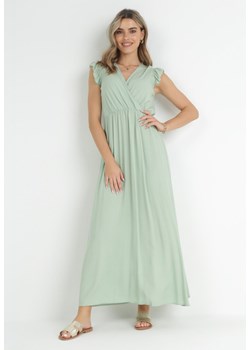 Miętowa Sukienka Maxi z Gumką w Talii z Falbankami z Wiskozy Harria ze sklepu Born2be Odzież w kategorii Sukienki - zdjęcie 152320946