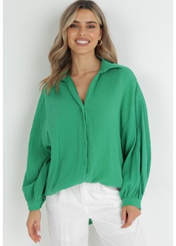 Zielona Bawełniana Koszula o Długim Fasonie Oversize Atherene ze sklepu Born2be Odzież w kategorii Koszule damskie - zdjęcie 152374288