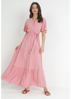 Różowa Rozkloszowana Sukienka Maxi z Wiązanym Paskiem Japhelia ze sklepu Born2be Odzież w kategorii Sukienki - zdjęcie 152374508