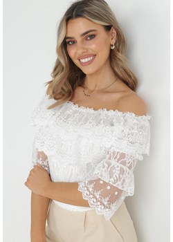 Biała Koronkowa Bluzka Hiszpanka z Falbanką Mislala ze sklepu Born2be Odzież w kategorii Bluzki damskie - zdjęcie 152374568
