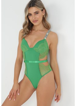 Zielone Body z Koronką i Cyrkoniami Anaphne ze sklepu Born2be Odzież w kategorii Body damskie - zdjęcie 152374587