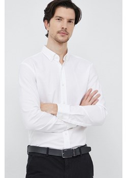 BOSS koszula bawełniana męska kolor biały regular z kołnierzykiem button-down ze sklepu ANSWEAR.com w kategorii Koszule męskie - zdjęcie 152379447