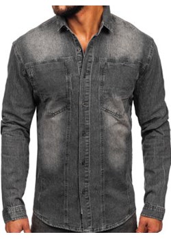 Grafitowa koszula męska jeansowa z długim rękawem Denley MC712G ze sklepu Denley w kategorii Koszule męskie - zdjęcie 152391637