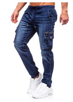 Granatowe spodnie jeansowe joggery bojówki męskie Denley MP0108BS ze sklepu Denley w kategorii Jeansy męskie - zdjęcie 152391667