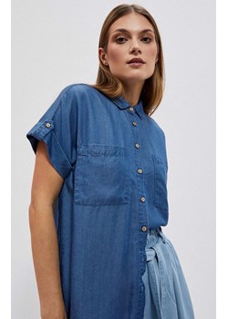 Koszula damska z krótkim rękawem w kolorze niebieskim 4008, Kolor granatowy, Rozmiar XS, Moodo ze sklepu Primodo w kategorii Koszule damskie - zdjęcie 152414519