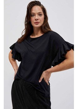 Bawełniana bluzka z falbaną na rękawie w kolorze czarnym 4025, Kolor czarny, Rozmiar XS, Moodo ze sklepu Primodo w kategorii Bluzki damskie - zdjęcie 152414559