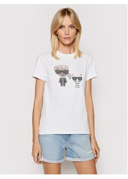 KARL LAGERFELD T-Shirt Ikonik Rhinestone 210W1725 Biały Regular Fit ze sklepu MODIVO w kategorii Bluzki damskie - zdjęcie 152513748