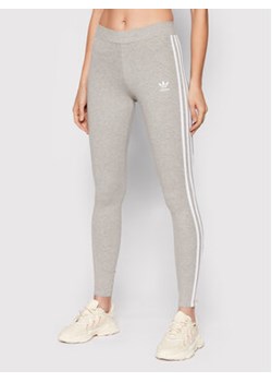 adidas Legginsy adicolor Classics 3-Stripes HD2349 Szary Tight Fit ze sklepu MODIVO w kategorii Spodnie damskie - zdjęcie 152515199