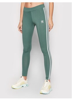 adidas Legginsy 3 Stripes HE0405 Zielony Slim Fit ze sklepu MODIVO w kategorii Spodnie damskie - zdjęcie 152567535