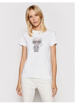 KARL LAGERFELD T-Shirt Ikonik Rhinestone Karl 210W1726 Biały Regular Fit ze sklepu MODIVO w kategorii Bluzki damskie - zdjęcie 152684756
